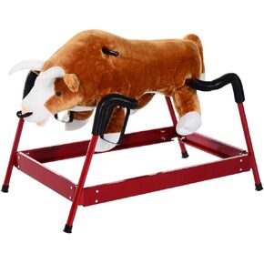 Qaba Kids Spring Rocking Horse Rodeo Bull Style with Realistic Sounds for Children Over 3 Years Old
