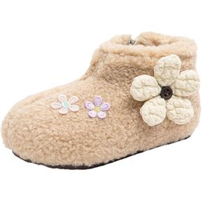 Flower Slipper Socks for Girls Cozy Warm Lined Fuzzy House Sock Slippers Indoor Ankle Booties with Non Slip Sole