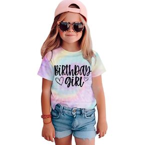 BOUTIKOME Birthday Girl Shirts Toddler Kid Girls Tie Dye T-Shirt Birthday Outfits Summer Tees B-Day Gifts Party Tops 1-10Y