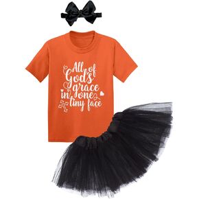 Tcombo All Of God's Grace In One Tiny Face Baby Bodysuit + Tutu Skirt + Bow Headband Set