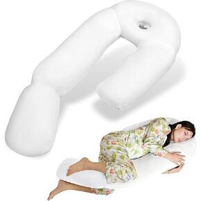 Pregnancy Pillow for Sleeping, 51 Inch U-Shaped Body Pillow with Ear Piercing Design, Grey Maternity Pillow for Side Sleepers, Back, Hip, and Belly Support, Compact & Space-Saving Design