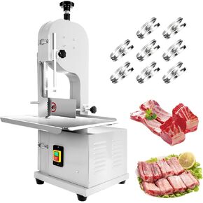 Meat Cutting Bandsaw Machine, 2000W Electric Bone Saw for Butchering with 19" x 14" Stainless Steel Workbench, 8 Saw Blades, 0.04-3.9" Cutting Thickness, Frozen Meat Cutter for Ribs (2000W)
