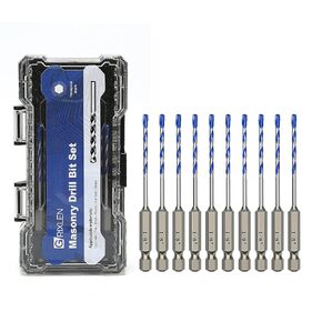 10 Pack 1/8 to 3/8 inch Masonry Drill Bit Set,Concrete Drill Bit Set with Hex Shank,Carbide Tip Drill Bits for Concrete, Cement,Tile,Brick, Plastic and Ceramic (1/8" - 3/8"（10 Pcs）)