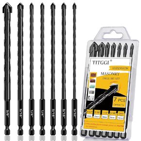 Masonry Drill Bit Set & Concrete Drill Bit Set, Extension Professional Carbide Drill Bits Tip (7 PCS) for Glass/Brick/Plastic/Cement/Tile, 5/32"-3/8" by TITGGI