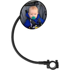 Ampper Acrylic Stroller Mirror, Flexible Framed Convex Stroller Mirror to See Baby on Stroller Walks for Safety and Security Rear View or Anywhere (3.75", Round)