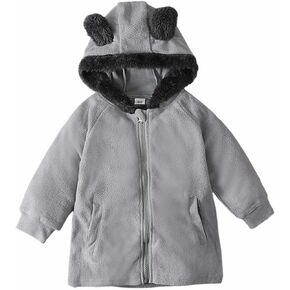 Toddler Kids Furry Thermal Jacket Snowsuit Boys Girls Long Sleeve Fleece Lined Cute Bear Ear Hooded Outerwear