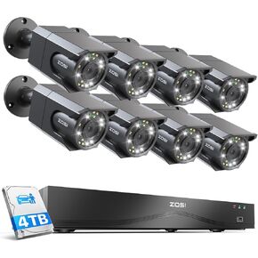 ZOSI 4K 16CH PoE Security Camera System, 16 x 8MP PoE Cameras Outdoor with Starlight Color Night Vision, Light Alarm, Human Detection, 4K 16CH H.265+ NVR (Expandable to 32CH), 4TB HDD for 24/7 Record