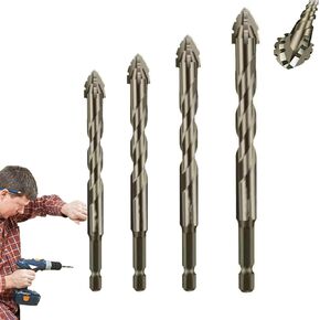 Four Blade Serrated Eccentric Drill, Titanium-Coated Design Drill Bit, Efficient Drill and Tap Set, Heavy-Duty Carbide Tip,Precision Ground for Metal/Wood/Plastic (Set3[4,5,6,8,10,12mm])