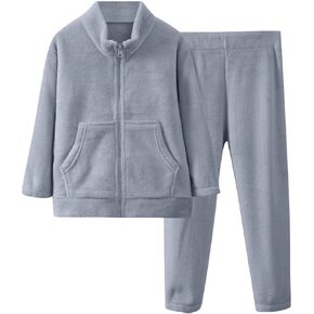 Boys Girls Fleece Warm Sweatsuit 2Pcs Long Sleeve Zipper Sweatshirt Jacket with Pocket & Sweatpants Outfits