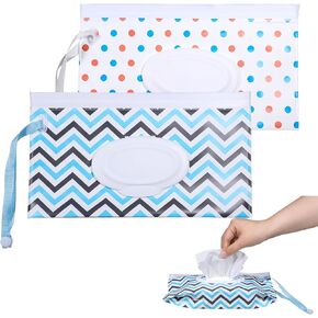 2 Pcs Baby Wipe Dispenser, Portable & Reusable Wipes Pouch Waterproof Wet Wipes Dispenser Refillable Wipe Container for Travel & Home Use