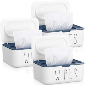 3 Pcs Wipes Dispenser for Bathroom Refillable Wipe Container Holder with Sealing Design, Bathroom Tissues Case Box(Blue)