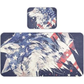 Funny Animal Wolf 4th of July Independence Day Cooling Baby Play Mattress 28" x 52" Washable Bed Pads for Kids for Kids, Adult