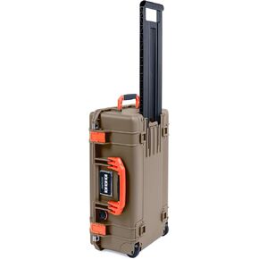 Dark Desert Dirt Pelican 1535 Air case with Orange Handles & latches. Comes Empty & with Wheels.