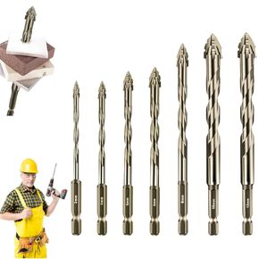 Four Blade Serrated Eccentric Drill Bits - 2025 New Four-Flute Sawtooth Eccentric Drill Bit,High Hardness Skewed Head Drill Set,Suitable for Tile Brick Glass Plastic Wood (3/4/5/6/8/10/12mm)
