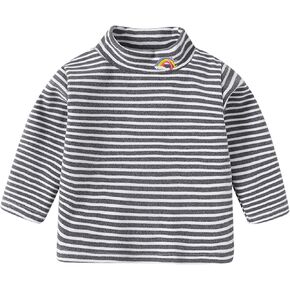 Toddler Baby Boys Girls Turtleneck Shirt Long Sleeve Striped Pullover Top Casual Winter Undershirts, Fall Comfy Outfit