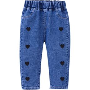Kids Jeans Wide Leg Heart Denim Jean Cool Loose Fit Distressed Denim Pants Teen Casual Kids Pants Y2k Streetwear