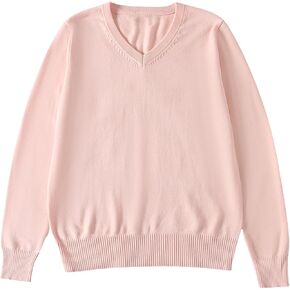 V Neck Oversized Long Sleeve Knit Undershirts for Kids Youth Boys Girls Solid Soft Cotton Pullover Sweater Tops Clothes