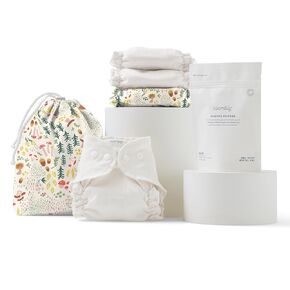مجموعة Try -It Kit - طقم حفاضات قماش مع حفاضات قطنية عضوية ، غطاء حفاضات مقاوم للماء ، كيس مبلل ، ومنظفات الغسيل - فطريات رائعة ، حجم 1 (7-18 رطل)