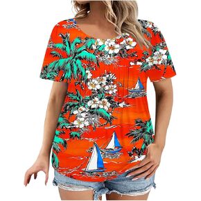 Womens Short Sleeve Tops Dressy Casual Summer Plus Size Tunic Shirt Pleated Blouse Elegant Trendy Fahsion Tshirt