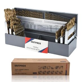115Pcs M35 Cobalt Drill Bit Set, Twist Jobber Drill Bit Kit for Stainless Steel, Hard Metal and Wood Plastic with Indexed Metal Case (A-Z, 1-60,1/16 Inch-1/2 Inch)