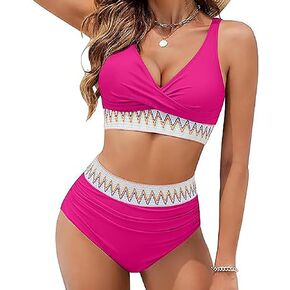 Bikini Sets for Women 2025 Twist Front Bathing Suit Top Tummy Control Bottoms High Cut Bikini 2 Piece Push Up Swimsuit