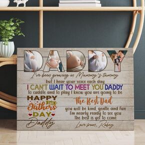 Personalized To My Dad Canvas – First Father's Day Baby Announcement, Custom Daddy Gift, Growing in Mommy’s Tummy, New Dad Poster