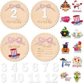 R HORSE Baby Monthly Milestone Sign - 25Pcs Coquette Pink Bow 3D Wooden Monthly Milestone Marker Discs, Newborn Announcement Sign Festive Decor Baby Shower Birthday Gift Photo Props for Toddler Girls