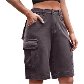 Cargo Shorts for Women Trendy High Waist Knee Length Bermuda Shorts Loose Fit Casual Summer Outdoor Short with Pocket