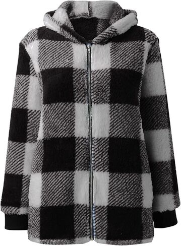 أكواخ للنساء 2024 Fall Flannel zip up غلاف منقوش غامض بالإضافة إلى حجم هوديسي طويل الشتاء مع جيب in Kuwait