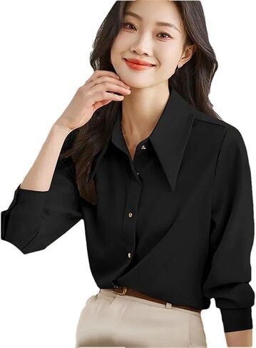 Women's Casual Single Breasted Shirts Square Collar Long Sleeve Solid Color Shirts in Saudi Arabia