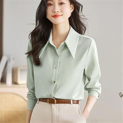 Women's Casual Single Breasted Shirts Square Collar Long Sleeve Solid Color Shirts in Saudi Arabia