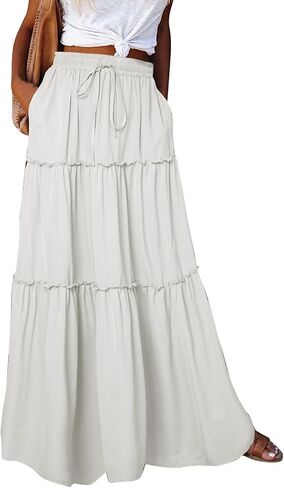 Women's Floral Print Midi Skirts 2025 Summer Aline Elastic High Waist Pleated Flowy Long Skirt Pockets Cute Skirts in Saudi Arabia