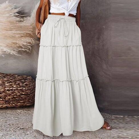 Women's Floral Print Midi Skirts 2025 Summer Aline Elastic High Waist Pleated Flowy Long Skirt Pockets Cute Skirts in Saudi Arabia