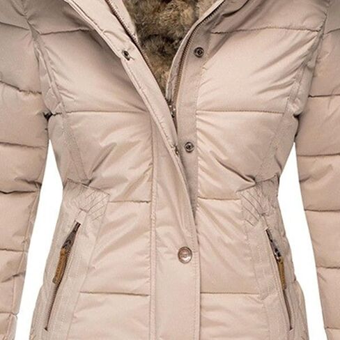 JEsilunmaMY Women's Fleece Lined Insulated Puffer Jacket Winter Coats Fur Hooded Down Parkas Slim Shearling Padded Jacket in Saudi Arabia