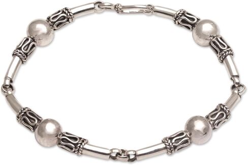 NOVICA Artisan Handmade 925 Sterling Silver Link Bracelet with Balinese Designs Indonesia 'Tubes' in Saudi Arabia