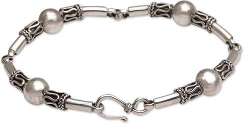 NOVICA Artisan Handmade 925 Sterling Silver Link Bracelet with Balinese Designs Indonesia 'Tubes' in Saudi Arabia