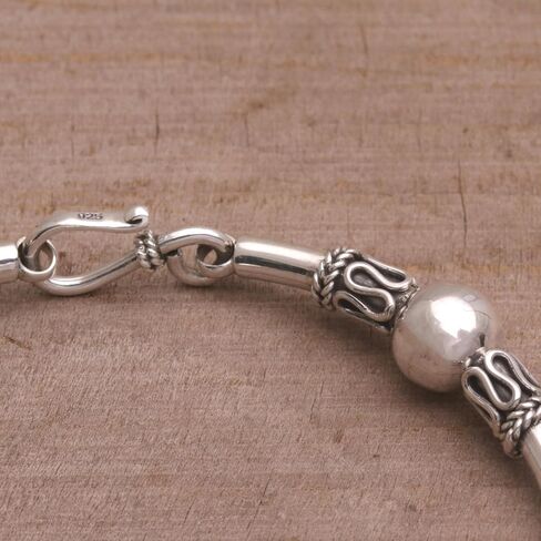 NOVICA Artisan Handmade 925 Sterling Silver Link Bracelet with Balinese Designs Indonesia 'Tubes' in Saudi Arabia