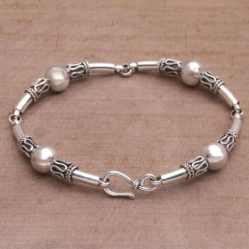 NOVICA Artisan Handmade 925 Sterling Silver Link Bracelet with Balinese Designs Indonesia 'Tubes' in Saudi Arabia