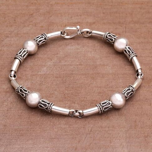NOVICA Artisan Handmade 925 Sterling Silver Link Bracelet with Balinese Designs Indonesia 'Tubes' in Saudi Arabia