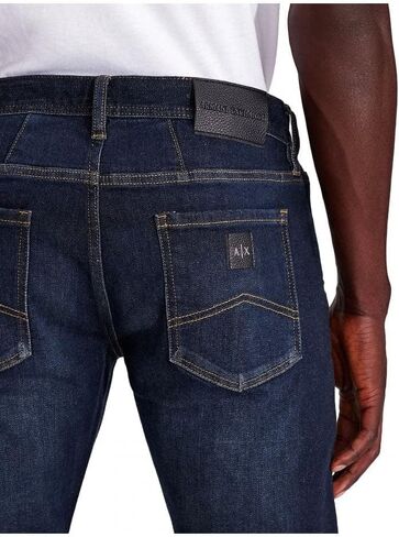 A|X ARMANI EXCHANGE mens 5 Pocket Pocket Slim Denim Jeans, Dark Wash/Tobacco Stitching/Stretch Cotton, 34 US in Saudi Arabia