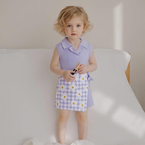 Toddler Baby Girl Summer Clothes Sleeveless Ribbed Tank Tops And Daisy Plaid Mini Skirt Set 2 Piece Skort Oufit in Saudi Arabia