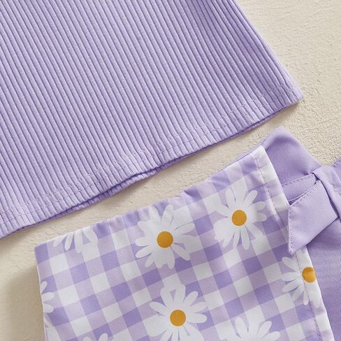 Toddler Baby Girl Summer Clothes Sleeveless Ribbed Tank Tops And Daisy Plaid Mini Skirt Set 2 Piece Skort Oufit in Saudi Arabia