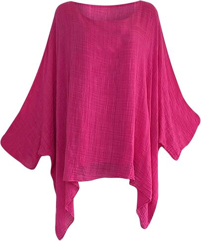 Women Linen Cotton Tops Tunic Top – Casual Batwing Long Sleeve Baggy T Shirt Tees Oversized Loose Flowy Blouse in Saudi Arabia