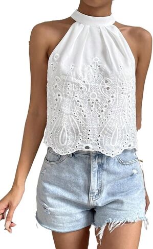 Women's Classic-Fit Shirt Embroidery Neck Blouse in Saudi Arabia