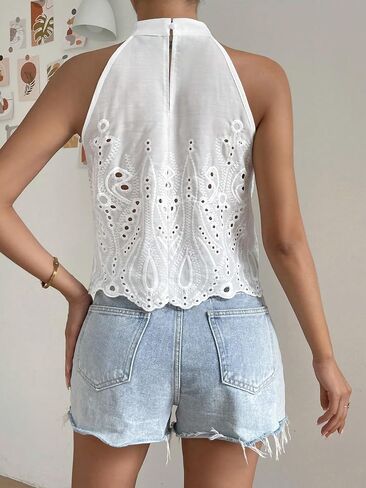 Women's Classic-Fit Shirt Embroidery Neck Blouse in Saudi Arabia