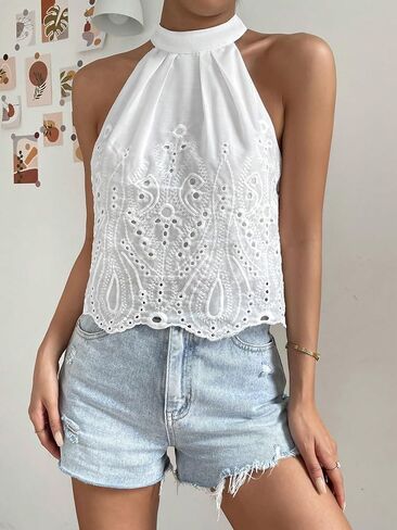 Women's Classic-Fit Shirt Embroidery Neck Blouse in Saudi Arabia