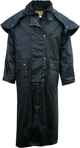 Foxfire Men's Long Oilskin Western Australian Waterproof Duster Coat, Raincoat Oil Cloth Cotton, Brown, Large in Kuwait