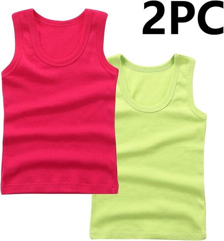 2-Pack Kids Basic Solid Sleeveless Tank Top Comfy Cotton Tee Shirts for Toddler Boys and Girls 2-14 Years in Saudi Arabia