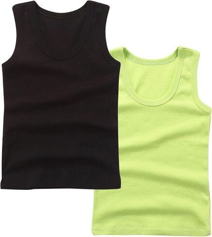2-Pack Kids Basic Solid Sleeveless Tank Top Comfy Cotton Tee Shirts for Toddler Boys and Girls 2-14 Years in Saudi Arabia