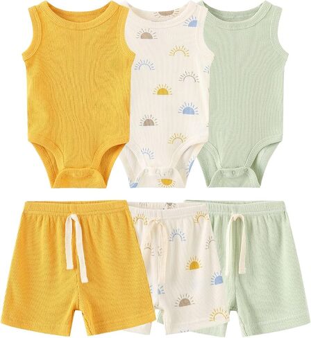 Baby Layette Set 6-Piece Unisex Bodysuits Pants Set Toddler Boy Girl Gift Sets in Saudi Arabia